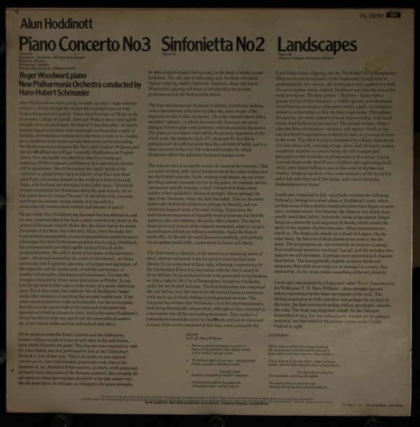 Alun Hoddinott, Roger Woodward, New Philharmonia Orchestra, Hans-Hubert Schönzeler : Landscapes, Piano Concerto No 3, Sinfonietta No 2 (LP)