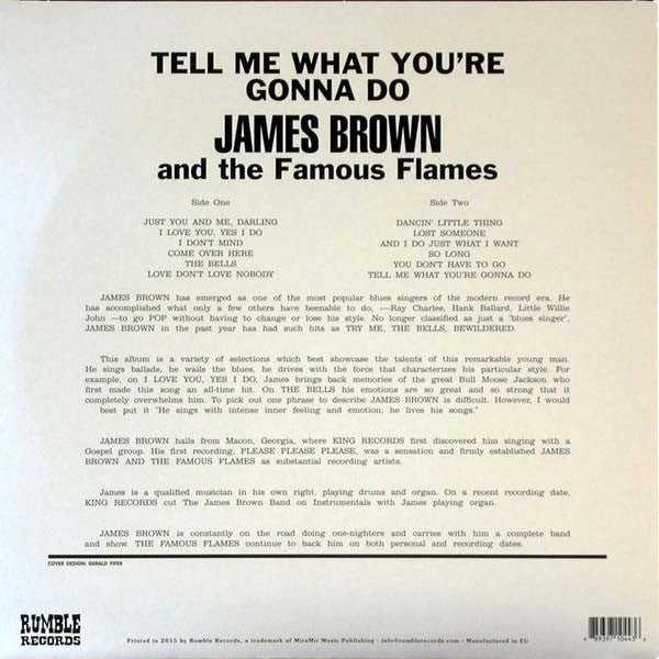 James Brown & The Famous Flames : Tell Me What You're Gonna Do (LP, Album, RE)