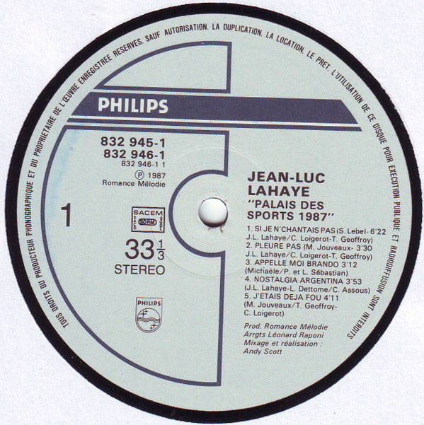 Jean-Luc Lahaye : Live Palais Des Sports 1987 (2xLP, Album, Gat)