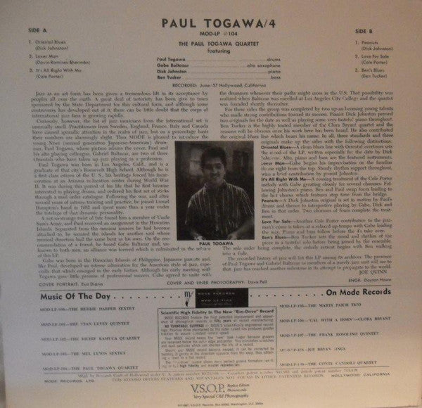 The Paul Togawa Quartet* : Paul Togawa Quartet (LP, Mono, RE)