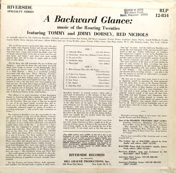 Tommy Dorsey, Jimmy Dorsey : A Backward Glance (LP, Comp, Mono)
