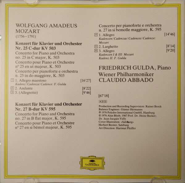 Wolfgang Amadeus Mozart, Friedrich Gulda, Wiener Philharmoniker, Claudio Abbado : Klavierkonzerte Nr. 25 & 27 (CD, RE, RM)