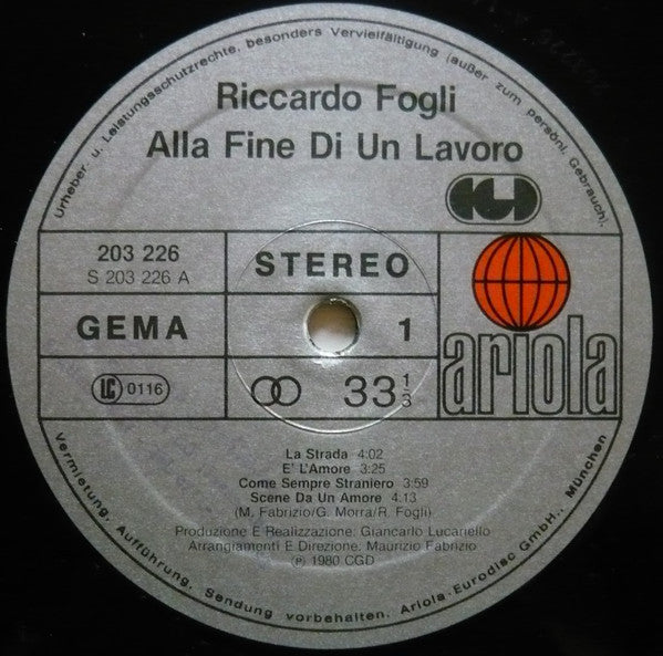 Riccardo Fogli : Alla Fine Di Un Lavoro (LP, Album)