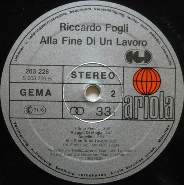 Riccardo Fogli : Alla Fine Di Un Lavoro (LP, Album)