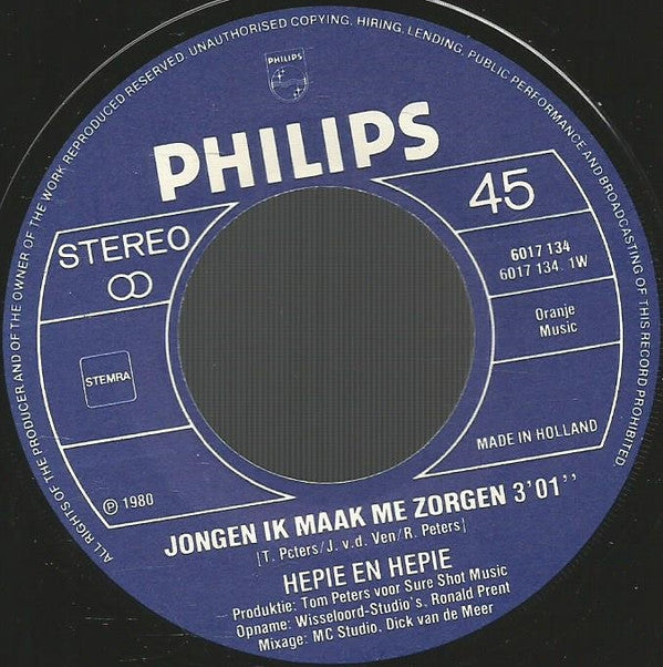 Hepie & Hepie : Jongen Ik Maak Me Zorgen (7")