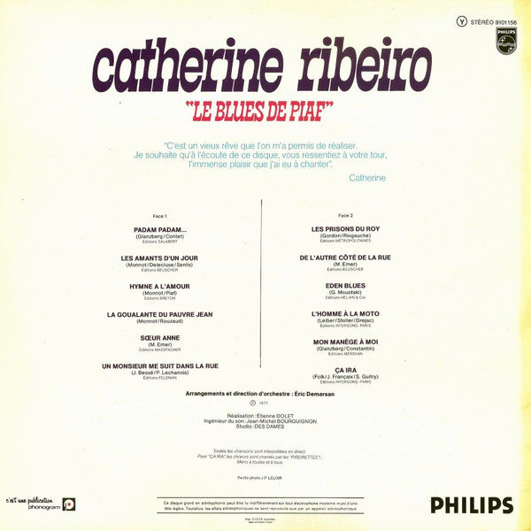 Catherine Ribeiro : Le Blues De Piaf  (LP, Album)