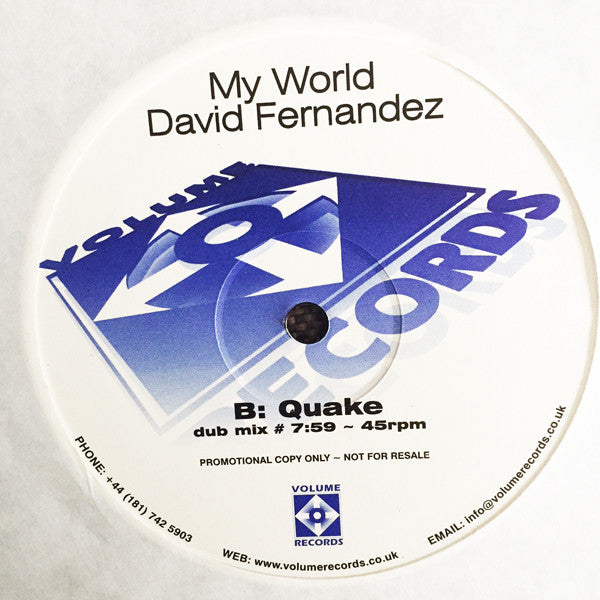 David Fernandez : My World (Quake / Colour Systems Inc. Mixes) (2x12", Promo)