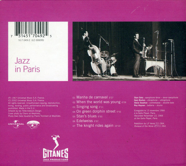 Stan Getz Quartet : In Paris (CD, Album, RE, RM)