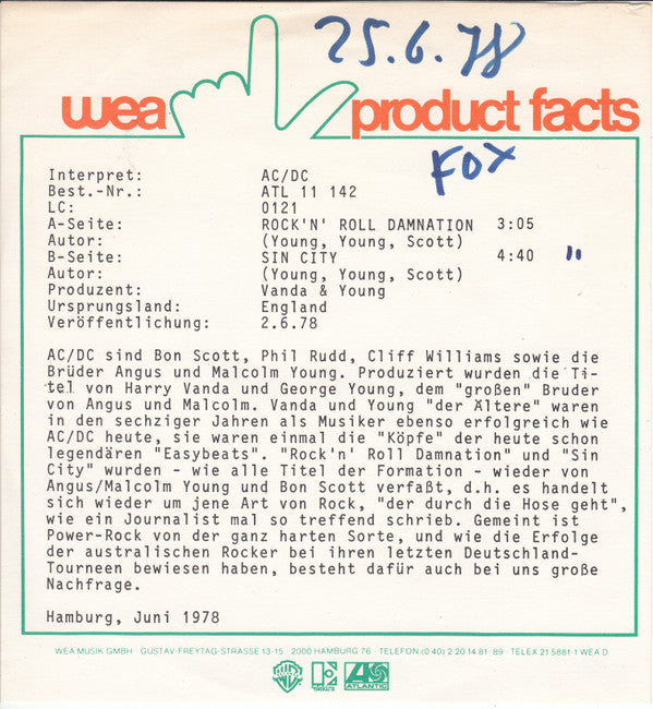 AC/DC : Rock 'N' Roll Damnation (7", Single)