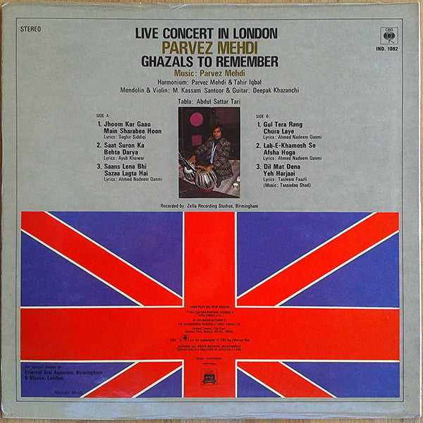 Parvez Mehdi : Live Concert In London - Parvez Mehdi - Ghazals To Remember (LP, Album)