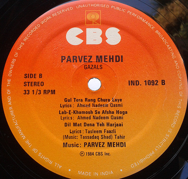 Parvez Mehdi : Live Concert In London - Parvez Mehdi - Ghazals To Remember (LP, Album)