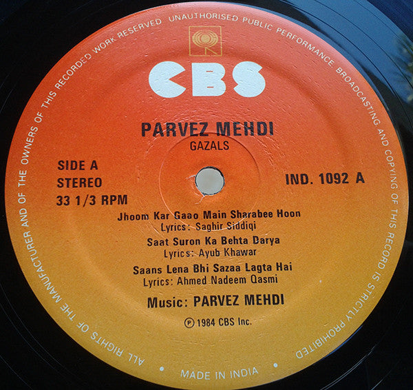 Parvez Mehdi : Live Concert In London - Parvez Mehdi - Ghazals To Remember (LP, Album)