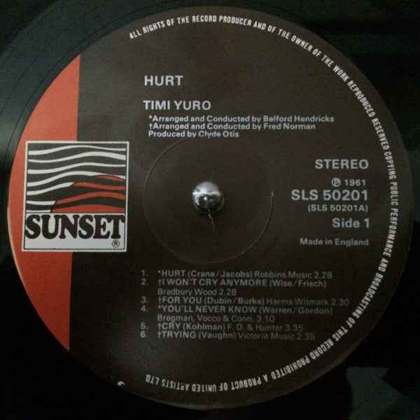Timi Yuro : Hurt (LP, Album, RE)