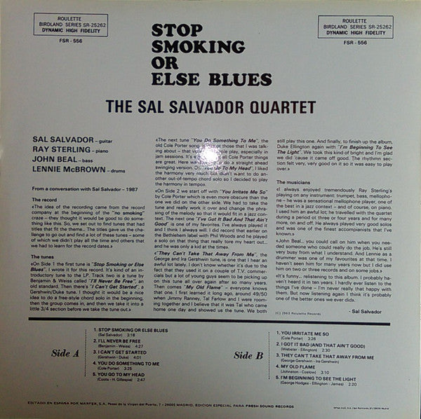 Sal Salvador Quartet : Stop Smoking Or Else Blues (LP, Album, RE)