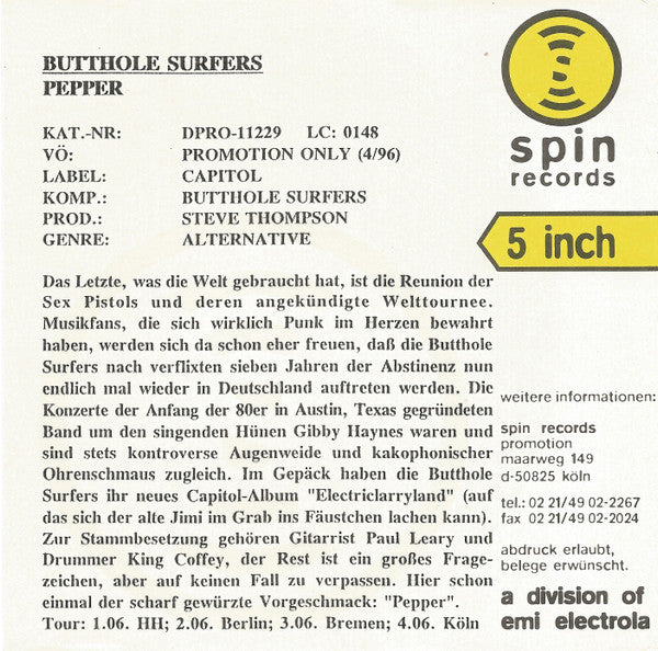 Butthole Surfers : Pepper (CD, Single)