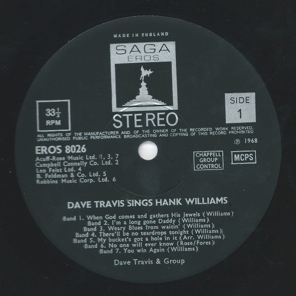 Dave Travis (2) : Dave Travis Sings Hank Williams (LP, Album)