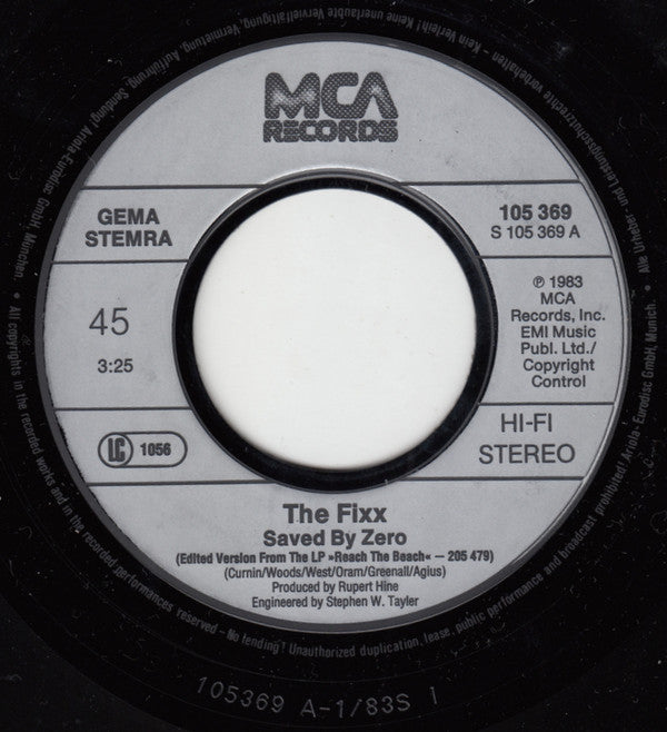 The Fixx : Saved By Zero (7", Single)