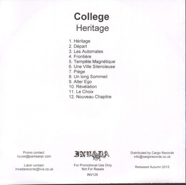 College : Heritage (CDr, Album, Promo)