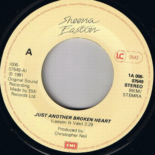 Sheena Easton : Just Another Broken Heart (7", Single)