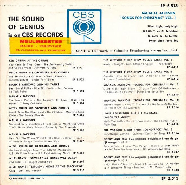 Mahalia Jackson : Songs For Christmas Vol. 1 (7", EP)