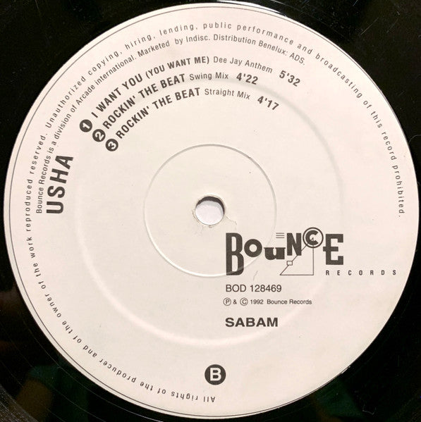 Usha : I Want You / Rockin' The Beat (12")