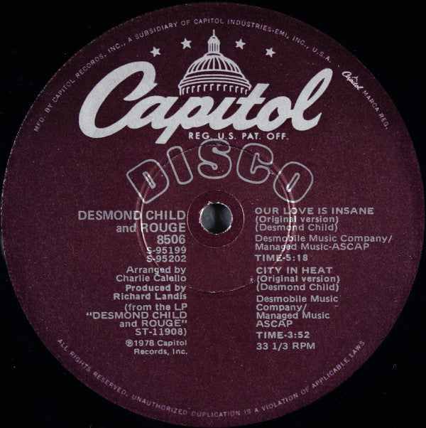 Desmond Child And Rouge : Our Love Is Insane (12", Single)