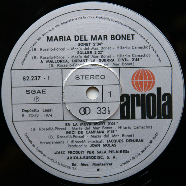 Maria Del Mar Bonet : Maria Del Mar Bonet (LP, Album, Gat)