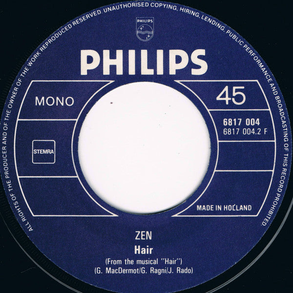 Zen (8) / Q65 : Hair / The Life I Live (7", Single, Mono)