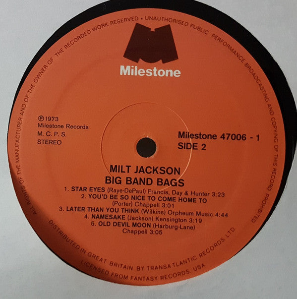 Milt Jackson : Big Band Bags (2xLP, Album, Comp, RE, RM)