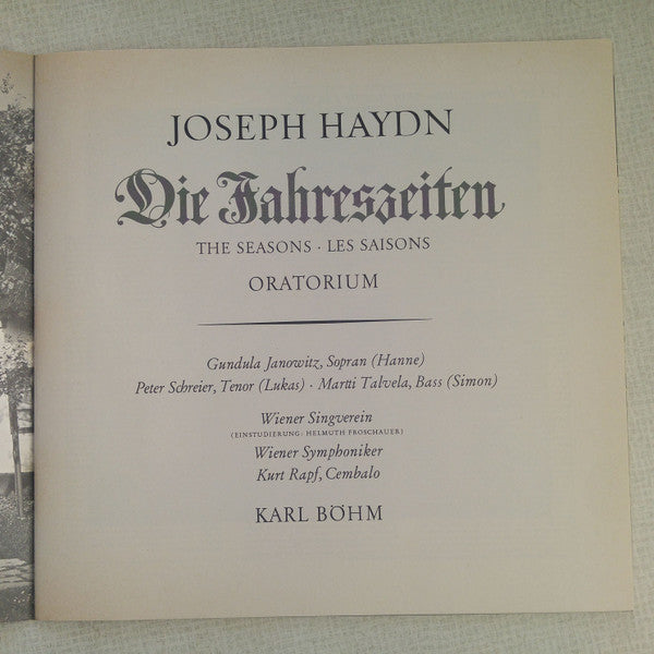 Joseph Haydn, Gundula Janowitz, Peter Schreier, Martti Talvela, Wiener Singverein, Wiener Symphoniker, Karl Böhm : Die Jahreszeiten (3xLP + Box)