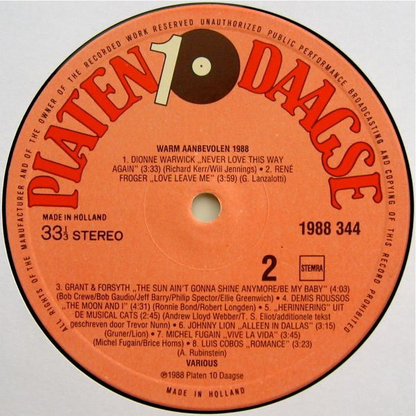 Various : Warm Aanbevolen 1988 (LP, Comp)