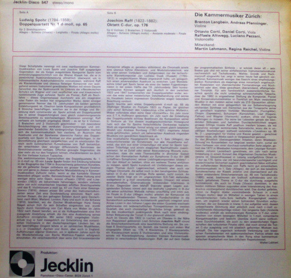 Louis Spohr, Joseph Joachim Raff, Die Kammermusiker Zürich : Doppelquartett Nr. 1 D-moll, Op. 65 / Oktett C-dur, Op. 176 (LP)