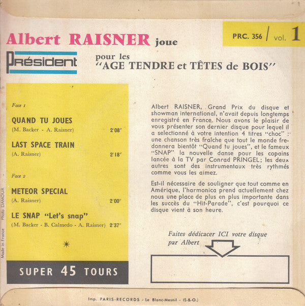 Albert Raisner : Albert Raisner Joue Pour Les "Age Tendre Et Tête De Bois" (7", EP)