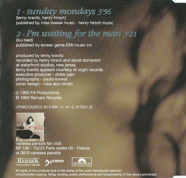 Vanessa Paradis : Sunday Mondays (CD, Single)