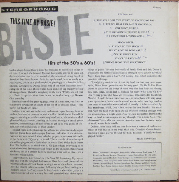 Count Basie : This Time By Basie - Hits Of The 50's & 60's! (LP, Album)