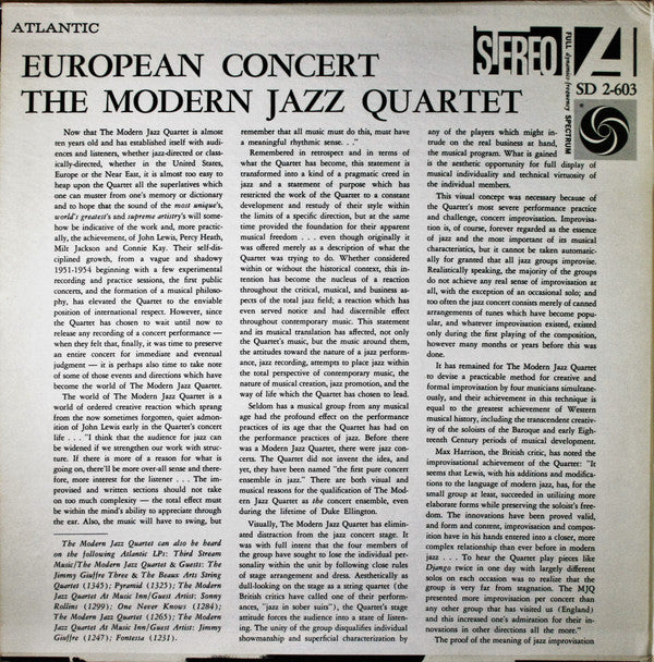 The Modern Jazz Quartet : European Concert (2xLP, Album, RE)