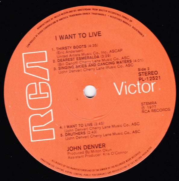 John Denver : I Want To Live (LP, Album)