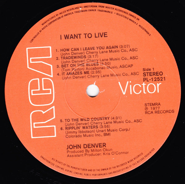 John Denver : I Want To Live (LP, Album)