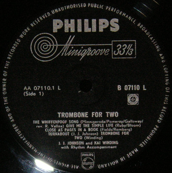 J.J. Johnson And Kai Winding : Trombone For Two (LP, Album, Mono)
