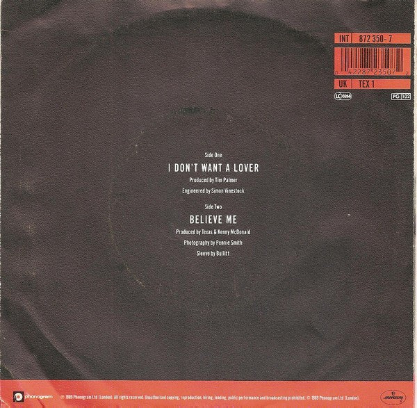 Texas : I Don't Want A Lover (7", Single)