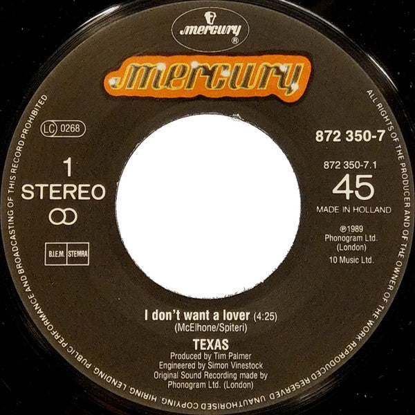Texas : I Don't Want A Lover (7", Single)