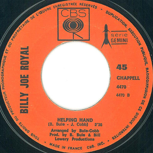 Billy Joe Royal : Cherry Hill Park / Helping Hand (7", Single)