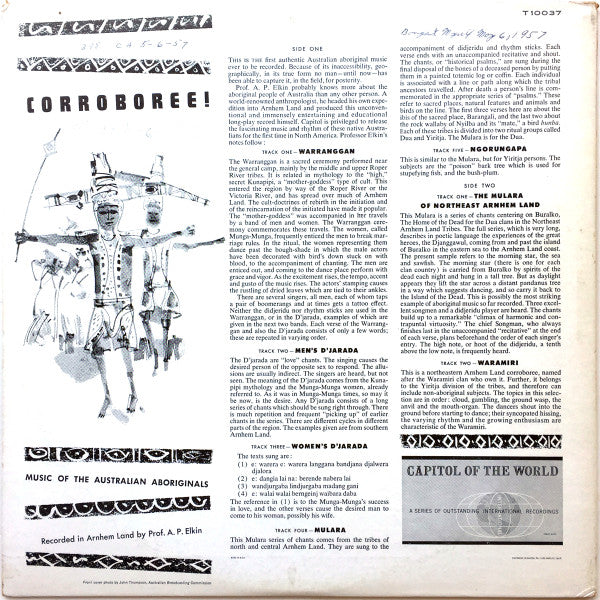 Adolphus Peter Elkin : Corroboree! Music of the Australian Aboriginals (LP)