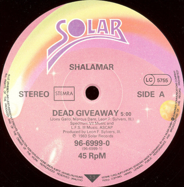 Shalamar : Dead Giveaway (12", Maxi)