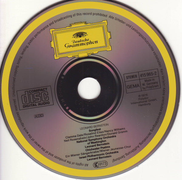 Leonard Bernstein, National Symphony Orchestra, Wiener Jeunesse-Chor, Israel Philharmonic Orchestra : Bernstein Conducts Bernstein: Songfest / Chichester Psalms (CD, Album)