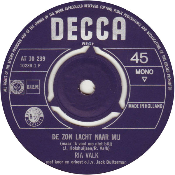 Ria Valk : De Zon Lacht Naar Mij / Gouden Bergen (7", Single)