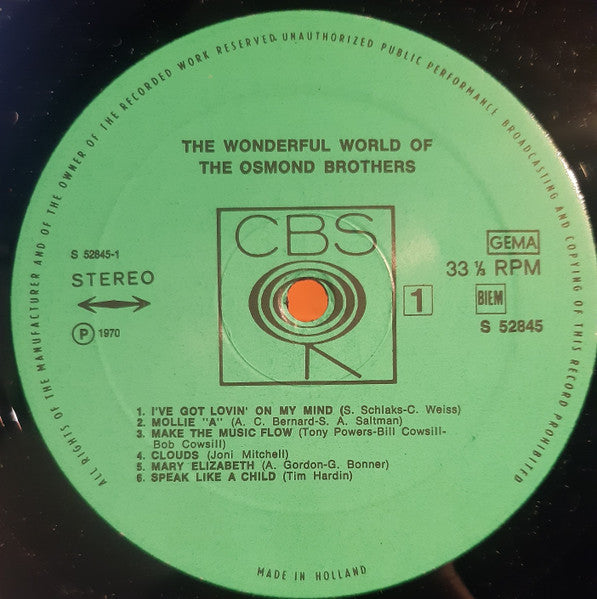 The Osmonds : The Wonderful World Of The Osmond Brothers (LP, Album)