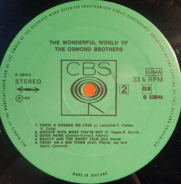 The Osmonds : The Wonderful World Of The Osmond Brothers (LP, Album)