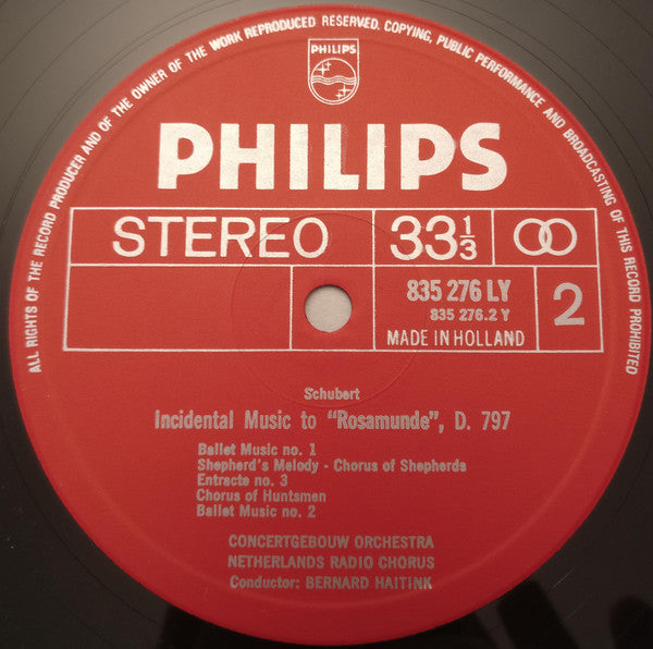 Schubert* / Aafje Heynis, Bernard Haitink, Das Concertgebouw Orchester Amsterdam*, Niederländischer Rundfunk-Chor* : Rosamunde (LP)