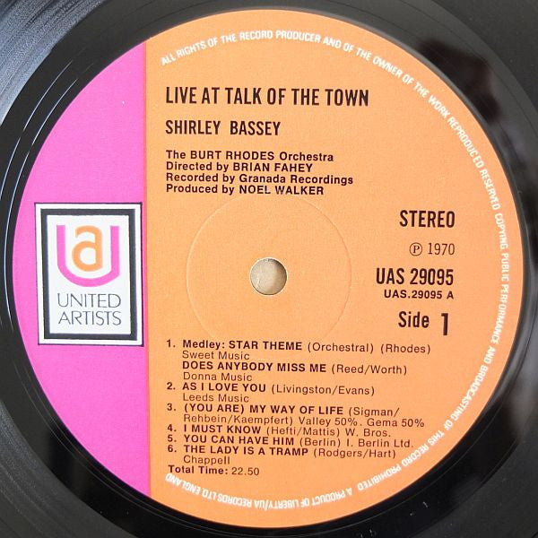 Shirley Bassey : Live At Talk Of The Town (LP, Album)